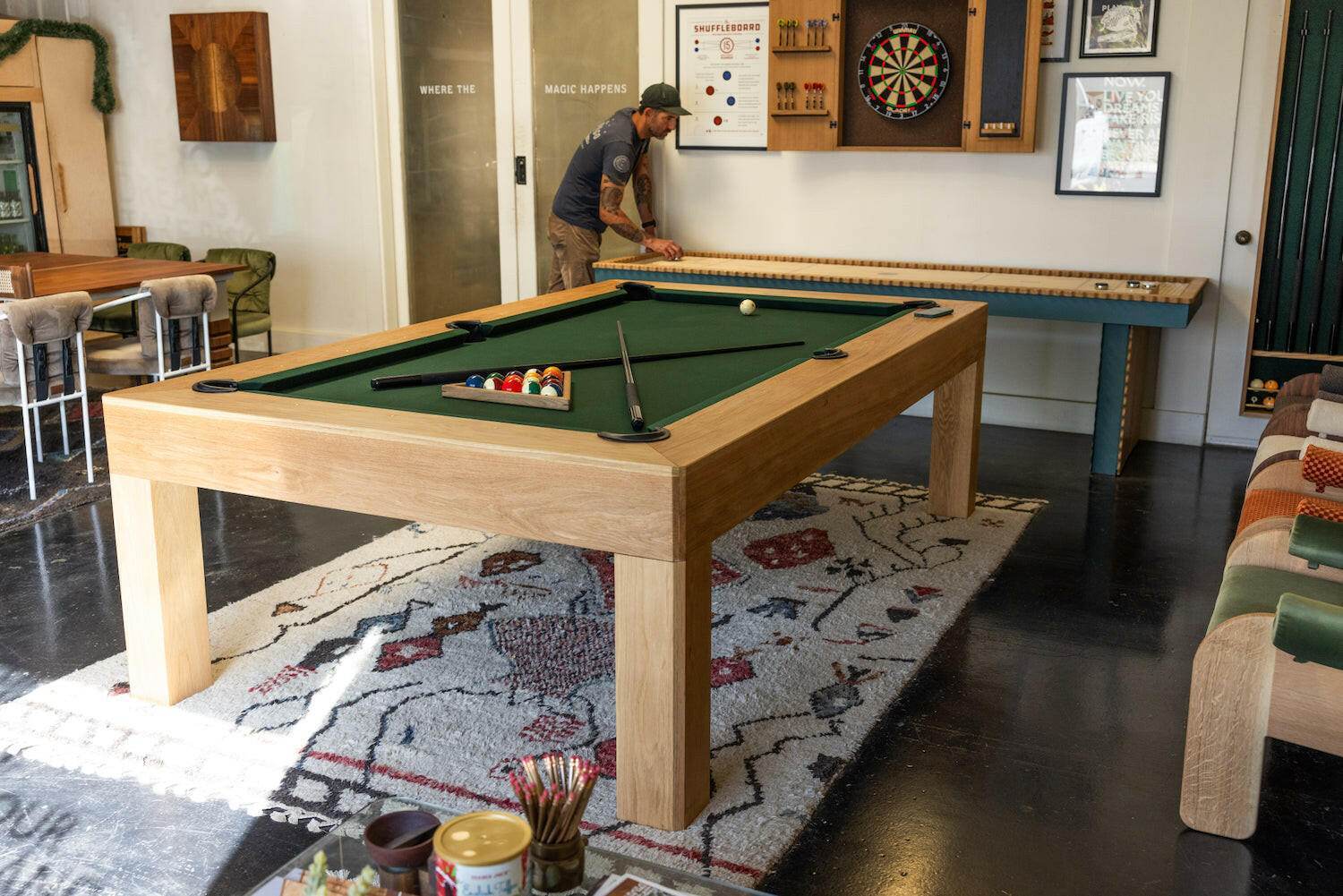 8' Essence Pool Table in Walnut or Oak - Sean Woolsey Studio
