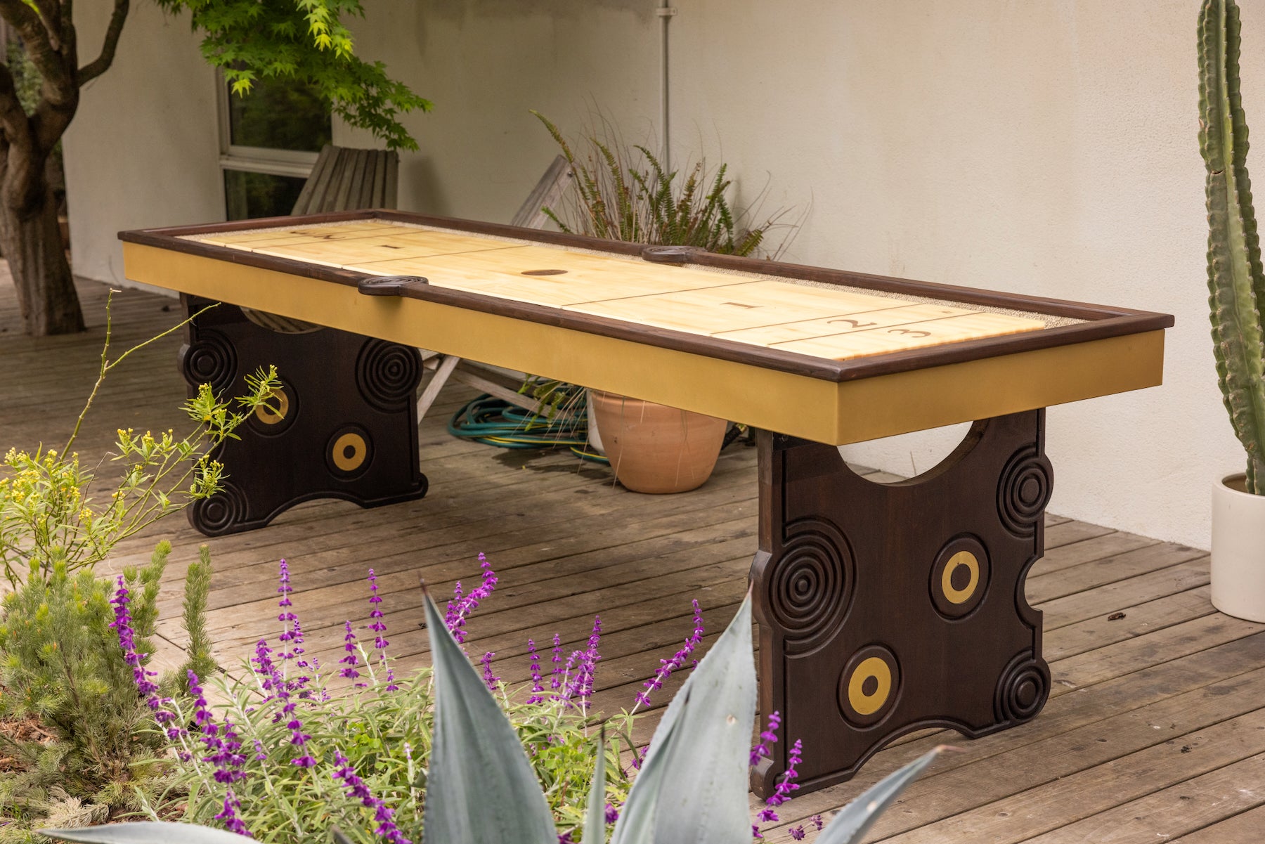 Outdoor Funsickle Shuffleboard Table in Stained Sapele - Sean Woolsey Studio