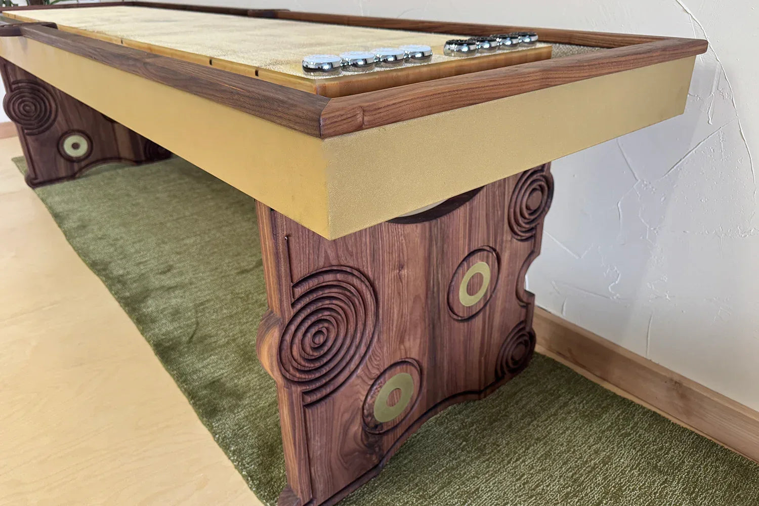 Walnut Funsickle Shuffleboard Table-ON SALE - Sean Woolsey Studio