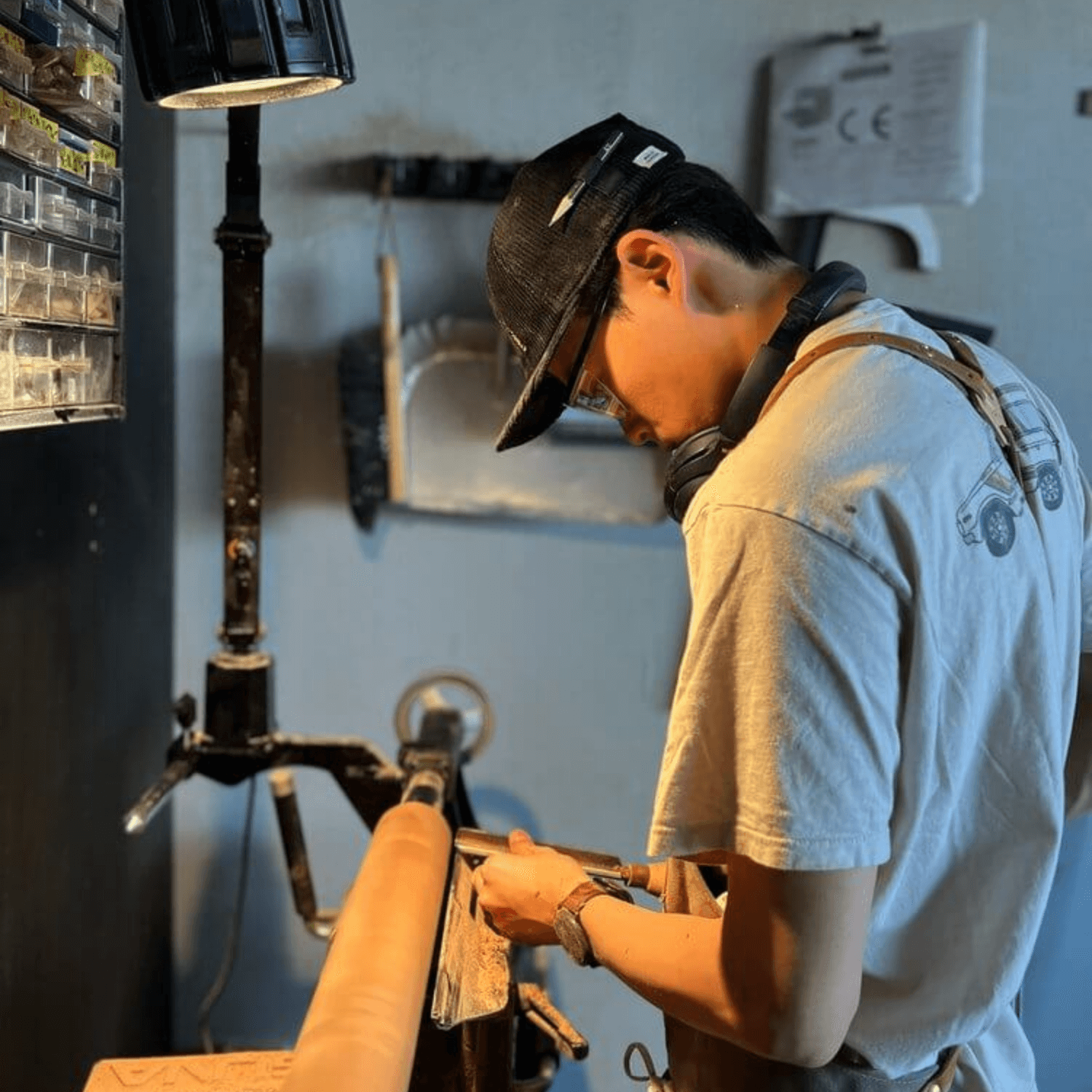 Focused craftsman in machine