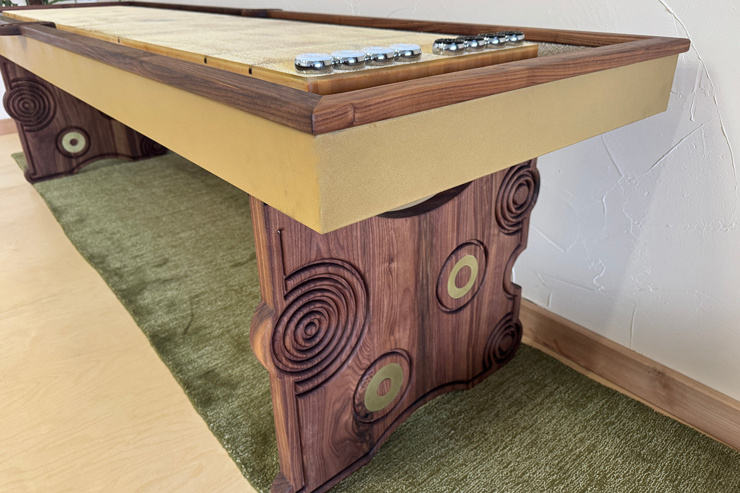 Walnut Funsickle Shuffleboard Table - Sean Woolsey Studio
