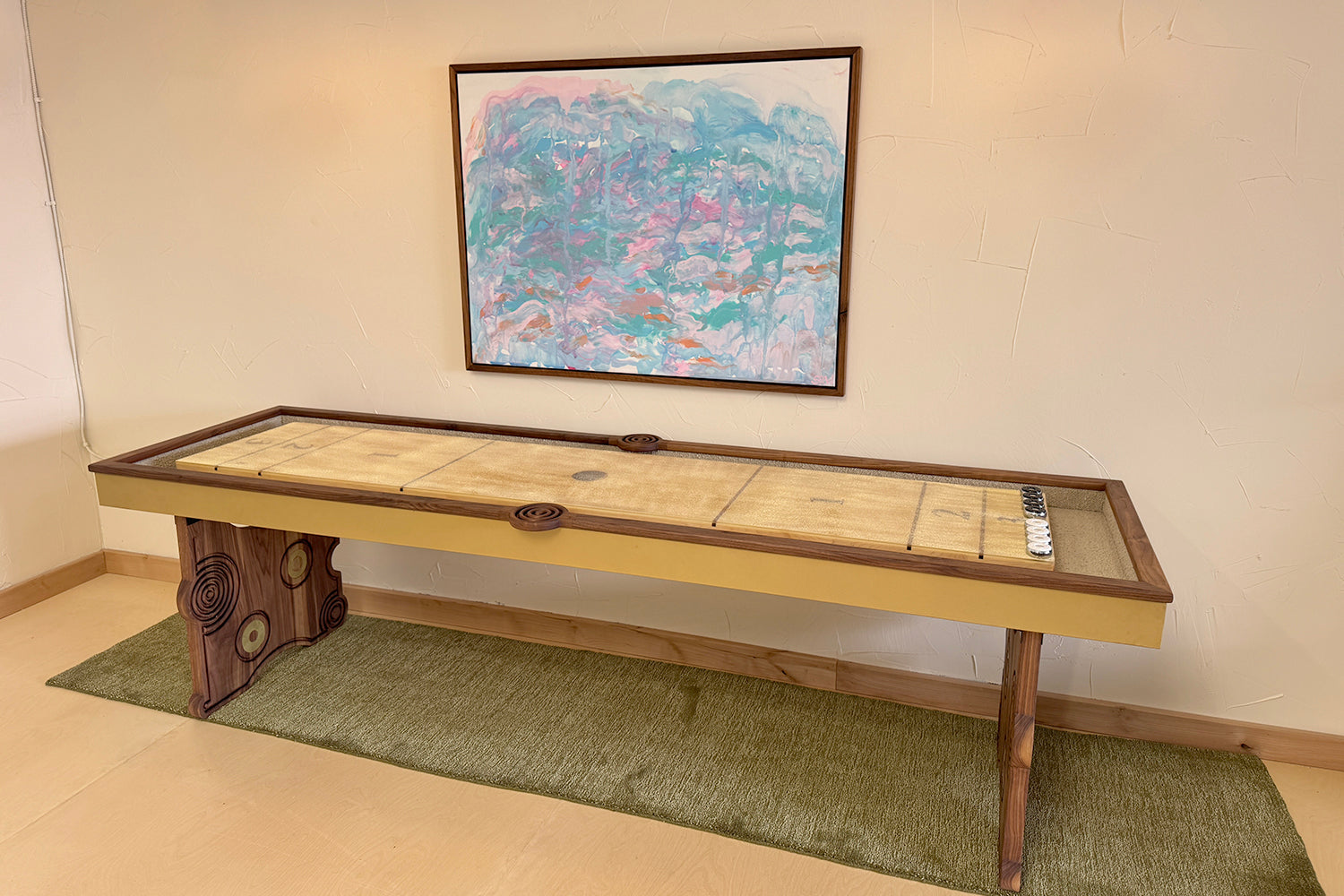 Walnut Funsickle Shuffleboard Table - Sean Woolsey Studio